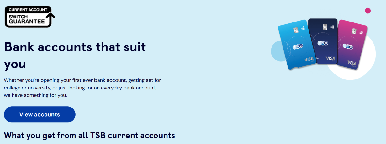 Screenshot of TSB Bank current account page